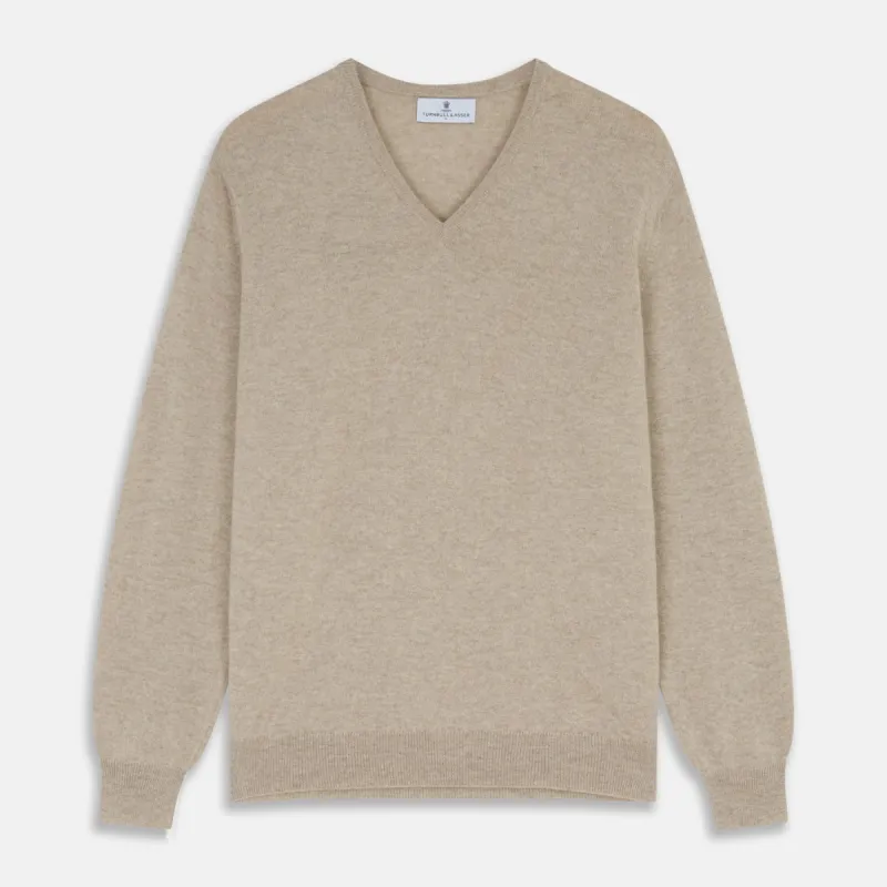 Beige Cashmere Paden V-Neck Jumper sold by Turnbull & Asser
