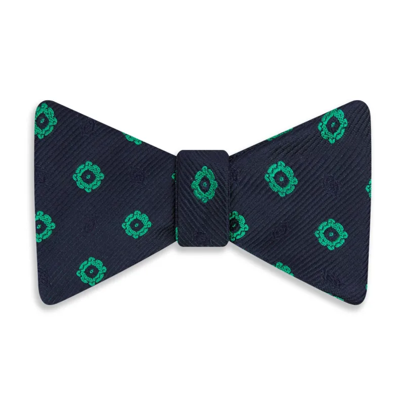 Navy and Green Motif Silk Bow Tie sold by Turnbull & Asser