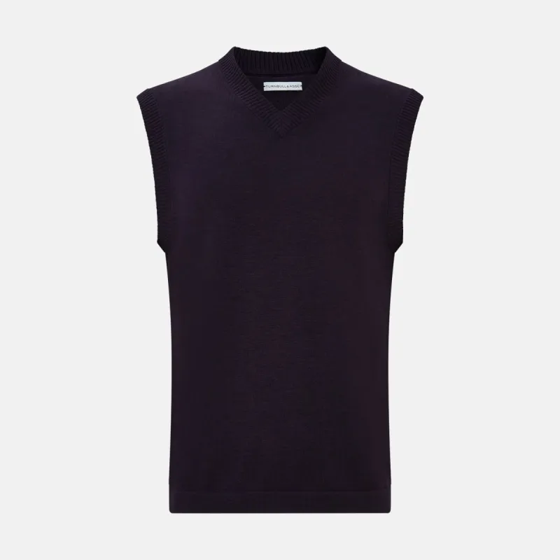 Dark Purple Fine Merino V-Neck Vest sold by Turnbull & Asser