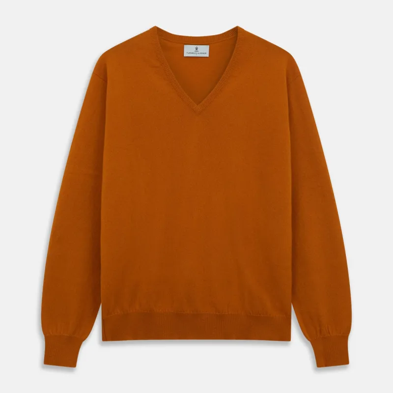 Rust Paden V-Neck Jumper sold by Turnbull & Asser