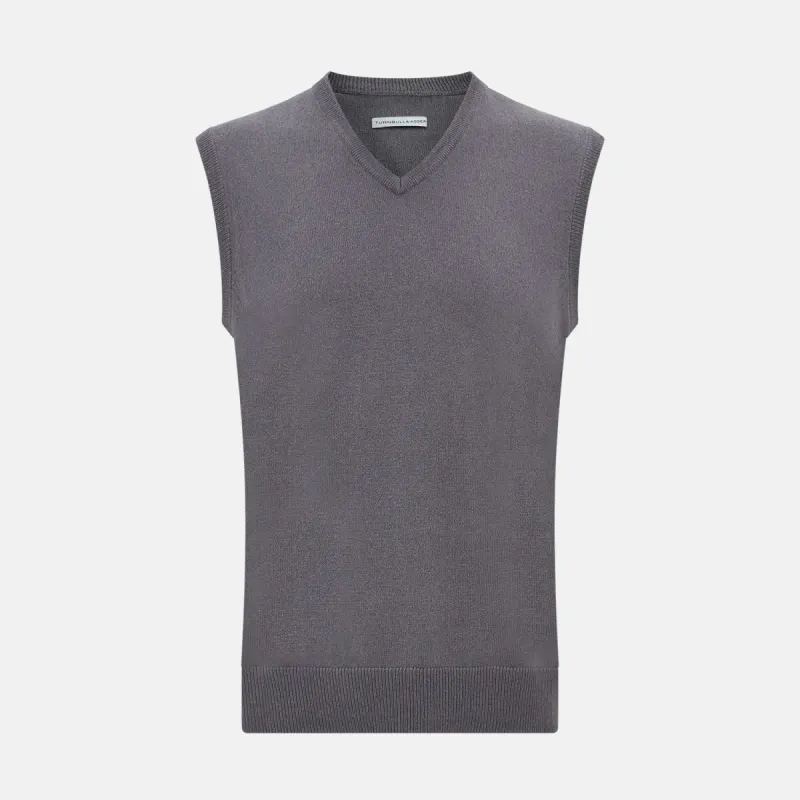 Slate Grey V-neck Cashmere Vest sold by Turnbull & Asser