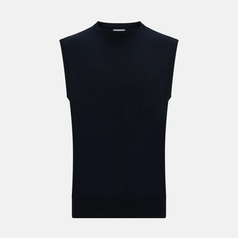 Navy Cashmere Round Neck Vest sold by Turnbull & Asser