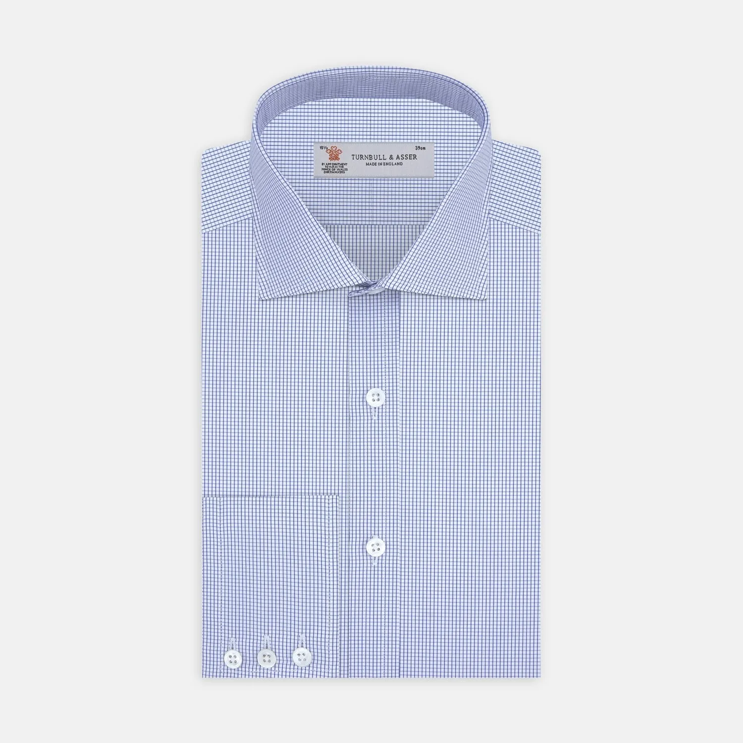Blue Grid Check Shirt with Regent Collar and 3-Button Cuffs sold by Turnbull & Asser