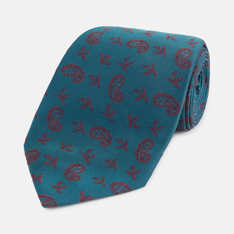 Teal Paisley Silk Tie sold by Turnbull & Asser