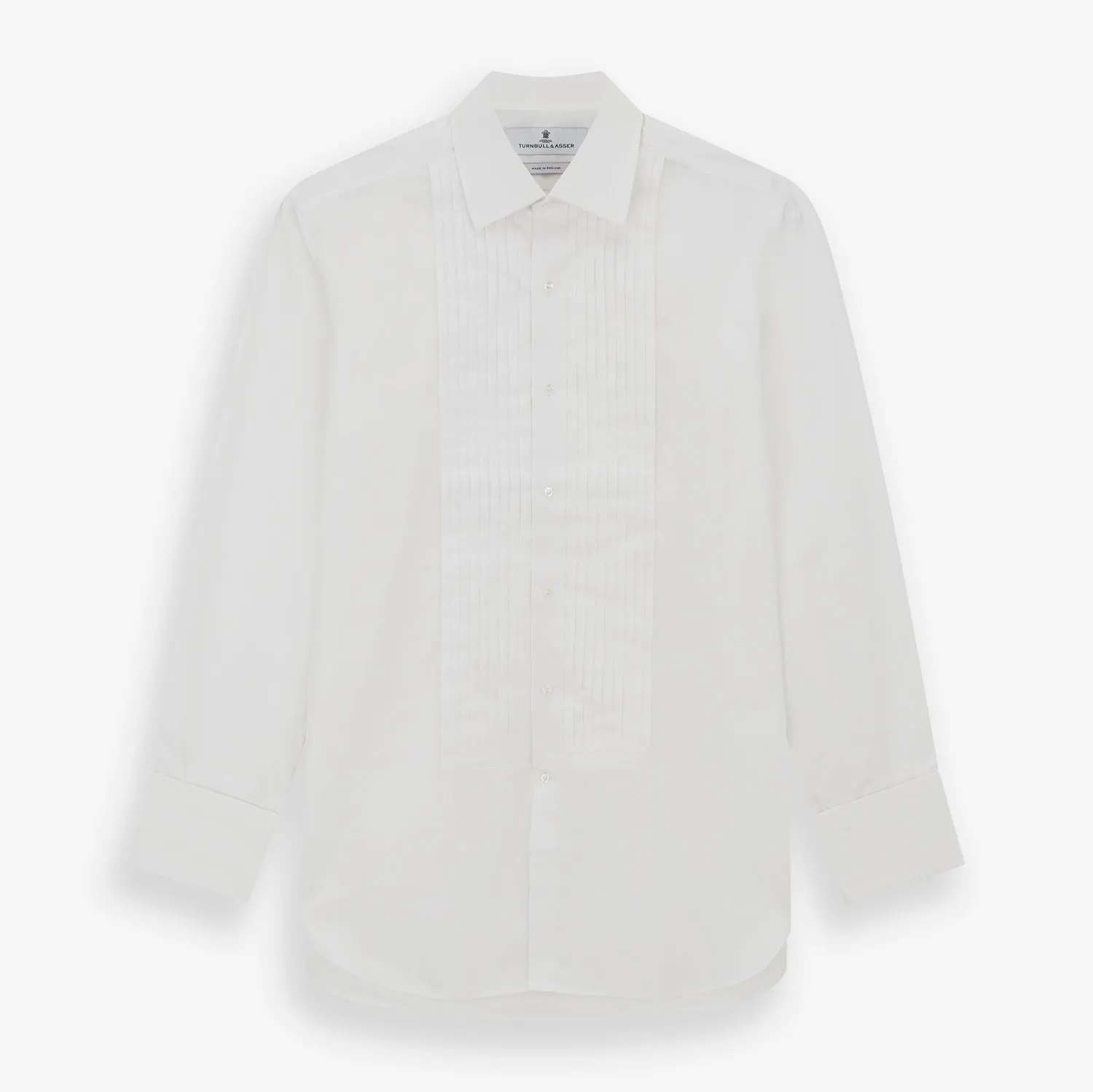 White Pleated Cotton Dress Shirt with T&A Collar and Double Cuffs sold by Turnbull & Asser