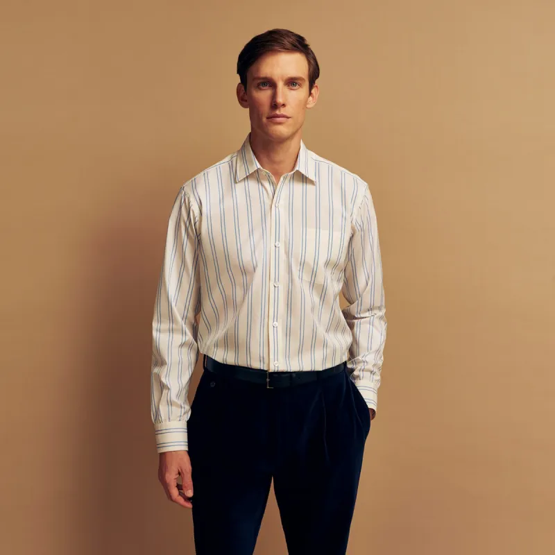 Blue and Off-White Stripe Cotton Weekend Fit Finch Shirt sold by Turnbull & Asser
