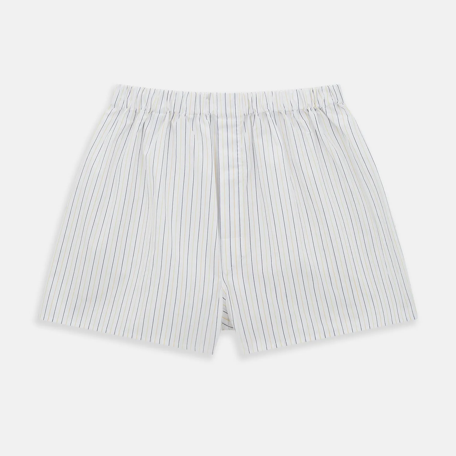 Yellow And Blue Stripe Godfrey Boxer Shorts sold by Turnbull & Asser