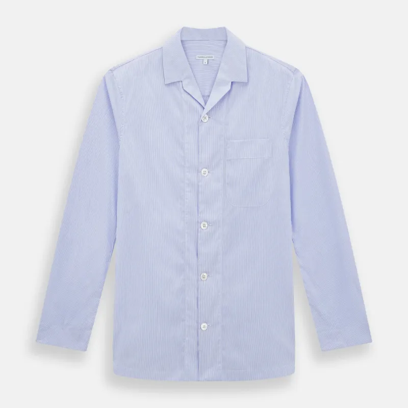 Pale Blue Hairline Stripe Pyjama Shirt sold by Turnbull & Asser