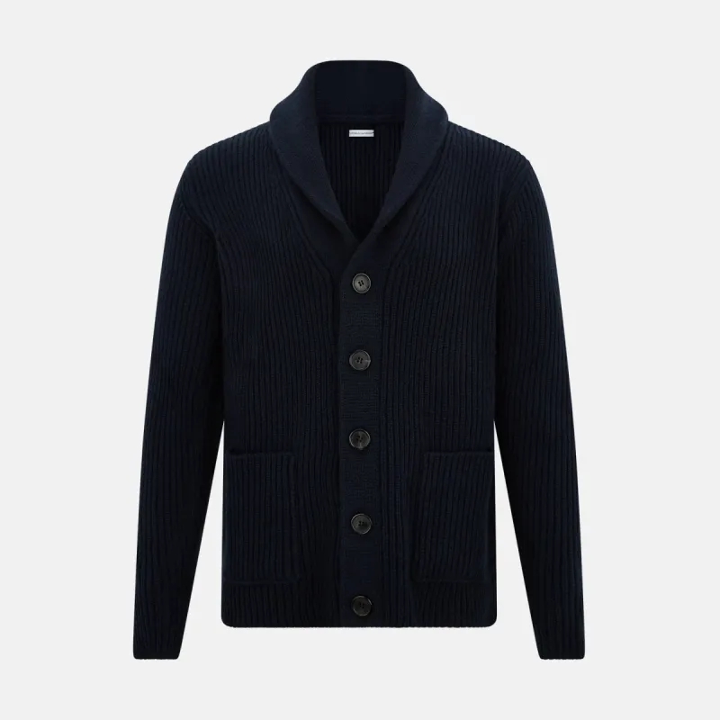 Midnight Blue Cashmere Shawl Collar Cardigan sold by Turnbull & Asser