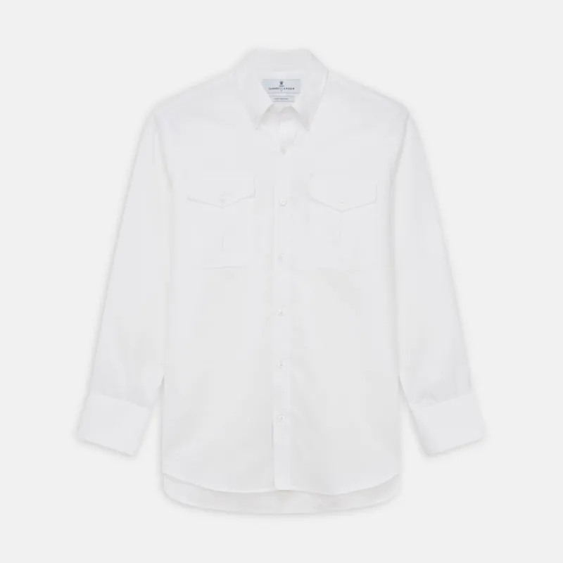 White Cotton Voile Weekend Fit Nevis Shirt sold by Turnbull & Asser