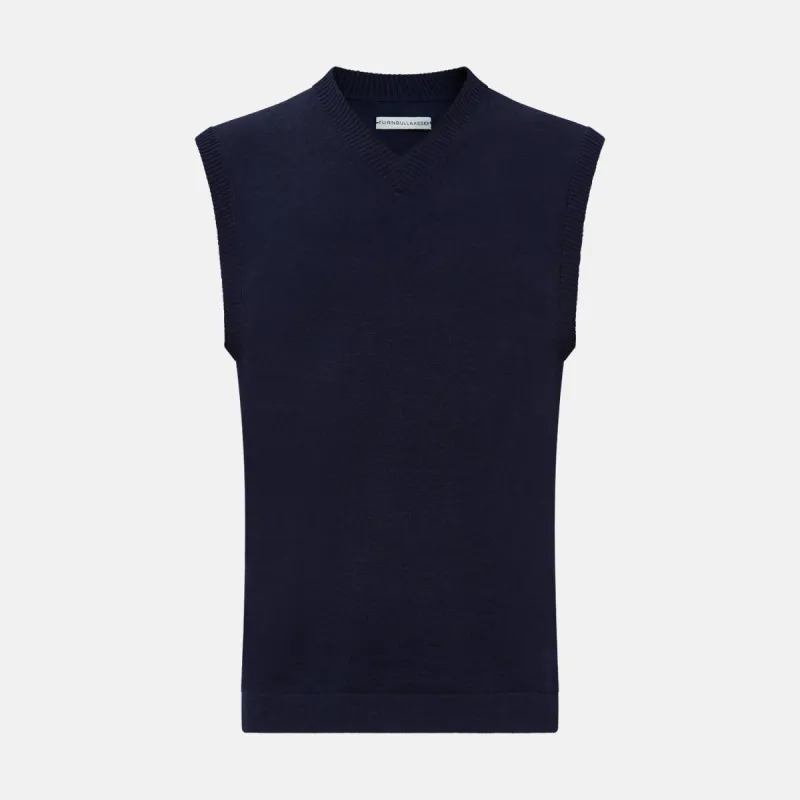 Navy Fine Merino V-Neck Vest sold by Turnbull & Asser