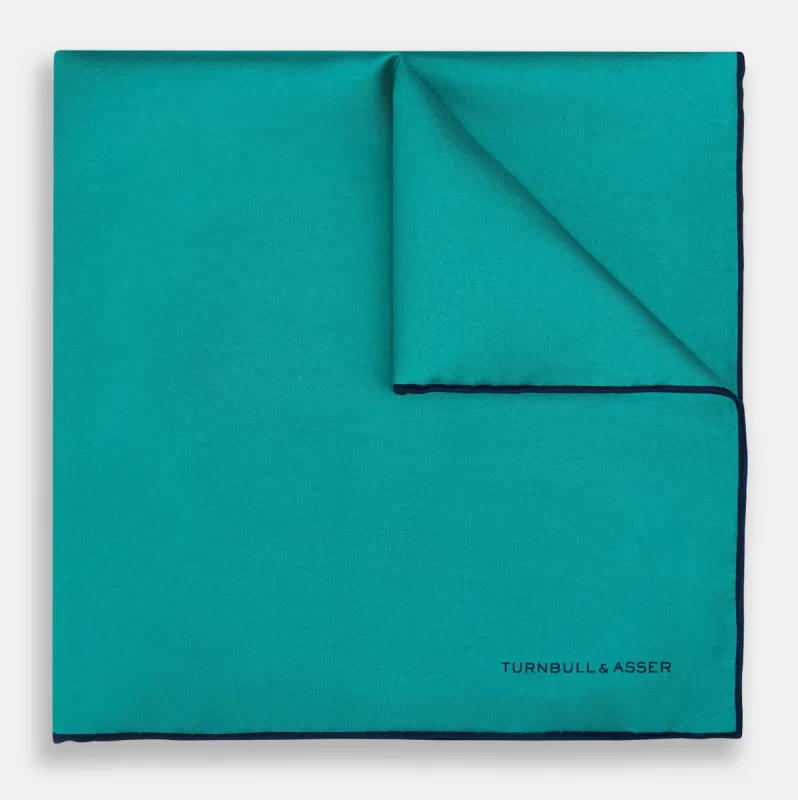 Turquoise Piped Silk Pocket Square sold by Turnbull & Asser