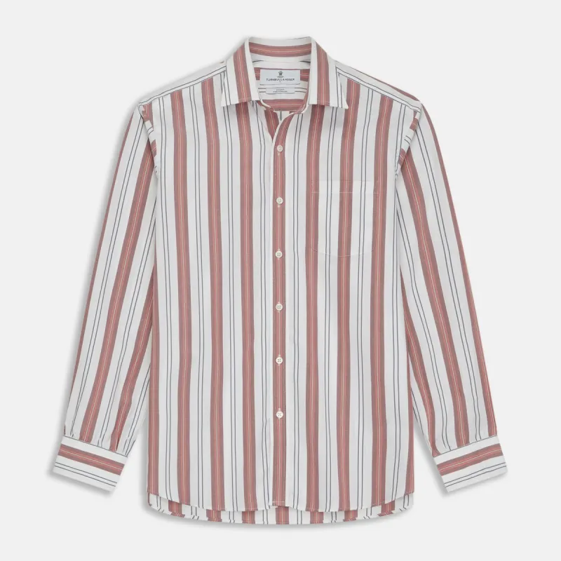 Red, Blue & White Stripe Weekend Fit Shirt with Derby Collar & 1-Button Cuffs sold by Turnbull & Asser