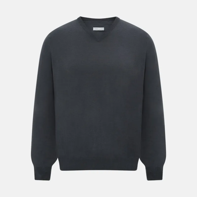 Charcoal Grey Merino V-Neck Jumper sold by Turnbull & Asser