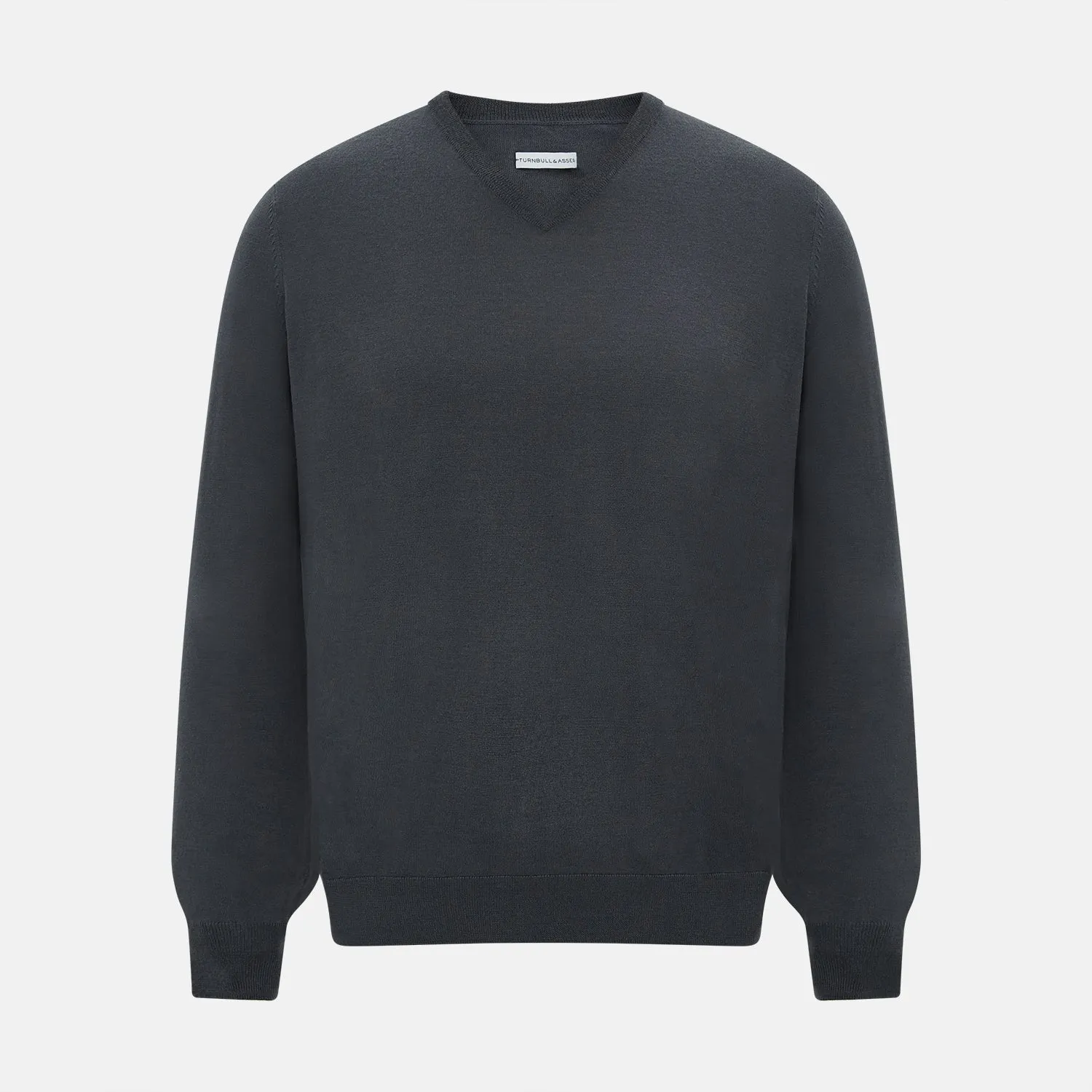 Charcoal Grey Merino V-Neck Jumper sold by Turnbull & Asser