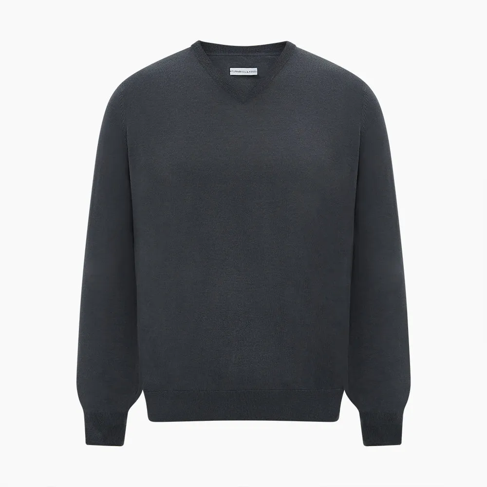 Charcoal Grey Merino V-Neck Jumper sold by Turnbull & Asser product image thumbnail 5