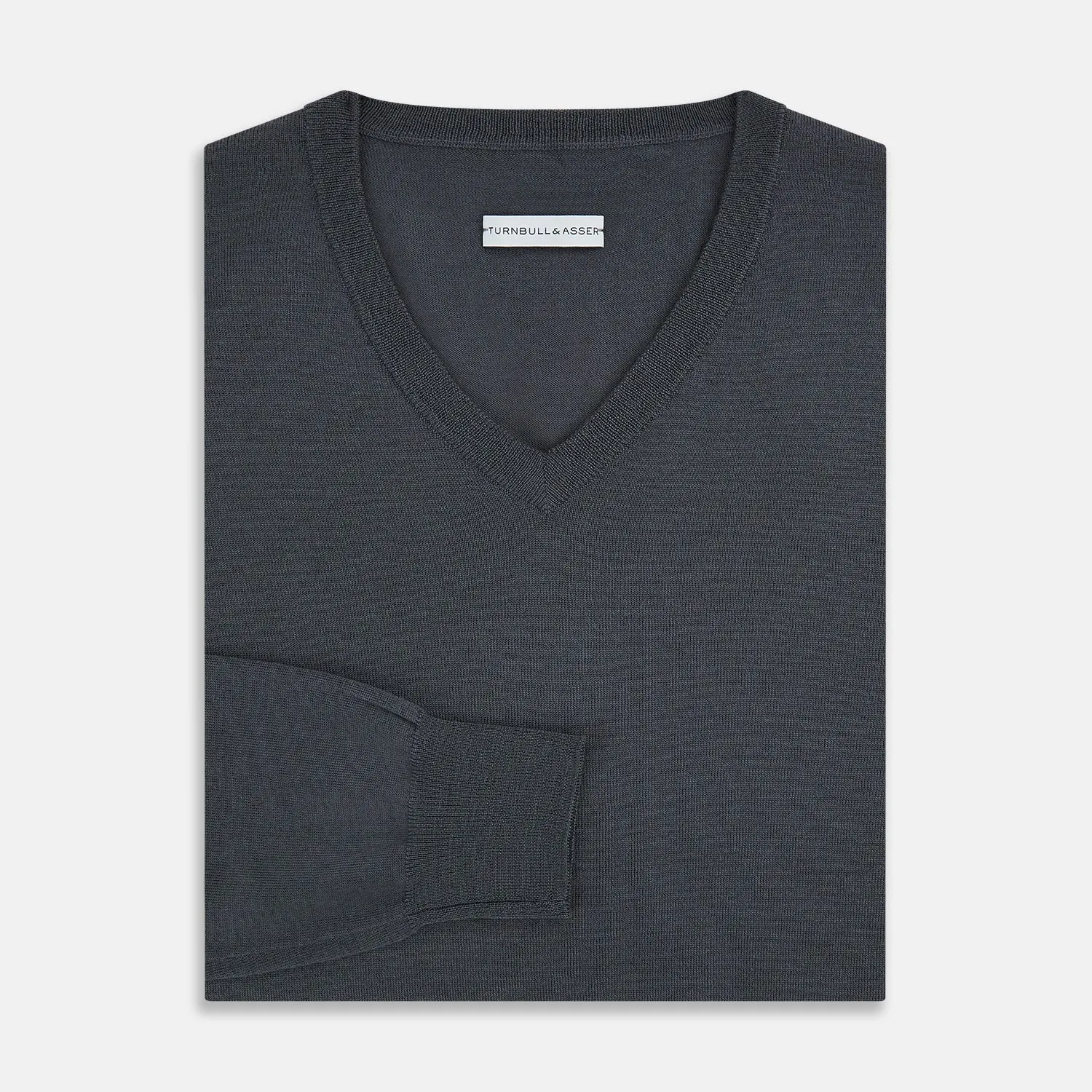 Charcoal Grey Merino V-Neck Jumper sold by Turnbull & Asser product image thumbnail 4