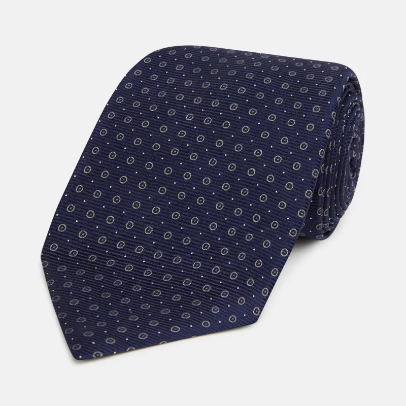 Navy and Grey Circle Silk Tie sold by Turnbull & Asser