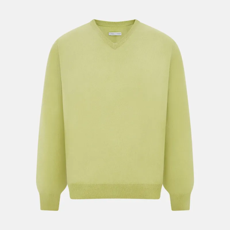 Melon Green Cashmere V-Neck Jumper sold by Turnbull & Asser