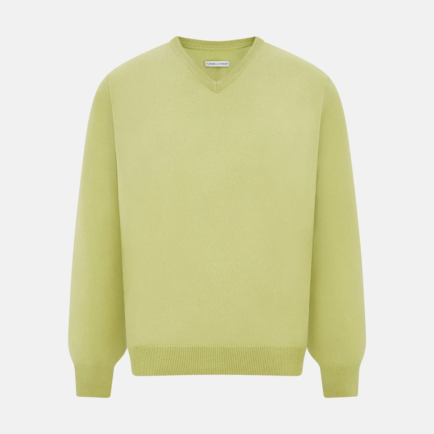Melon Green Cashmere V-Neck Jumper sold by Turnbull & Asser