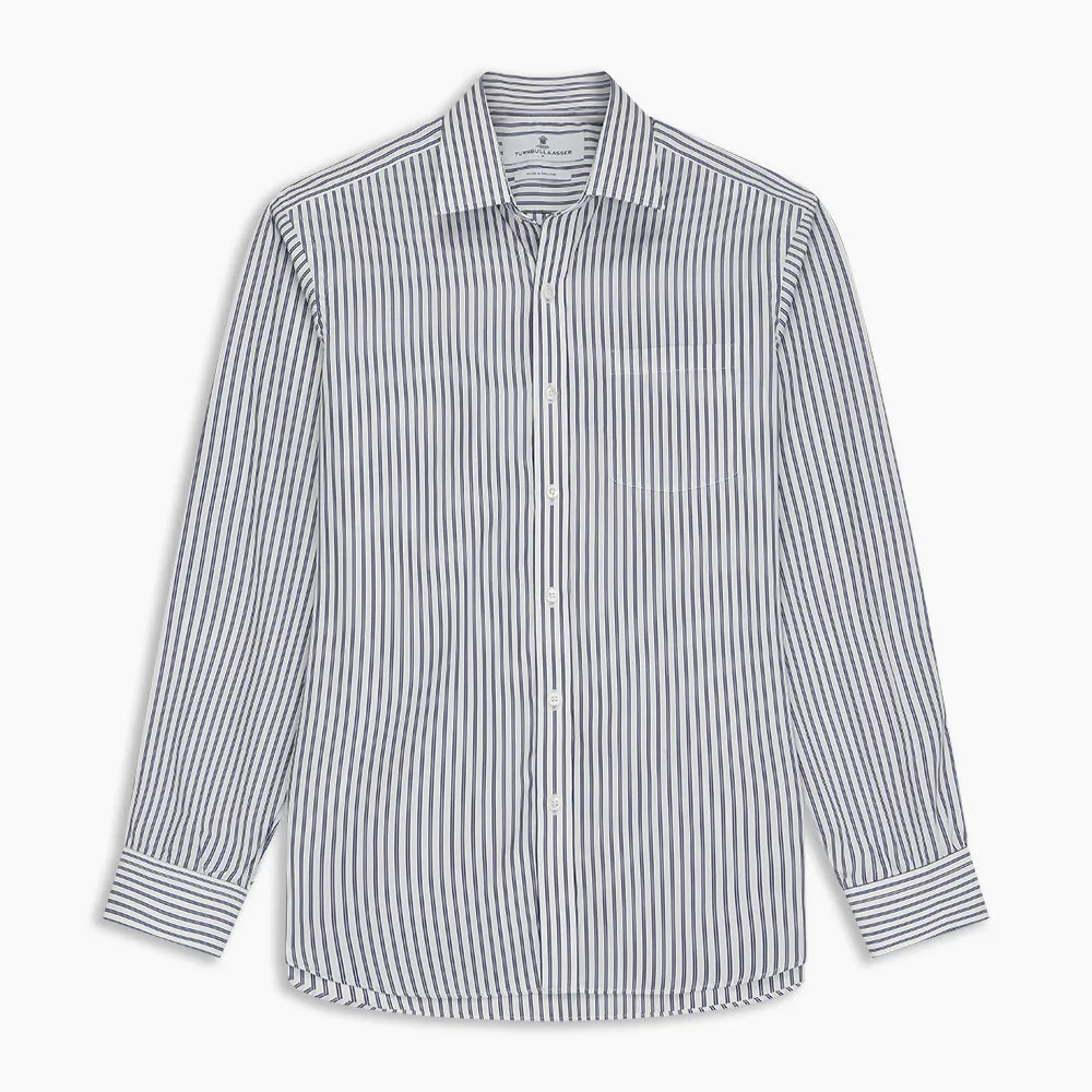 Navy Stripe Weekend Fit Shirt with Derby Collar and 1-Button Cuffs sold by Turnbull & Asser product image thumbnail 5
