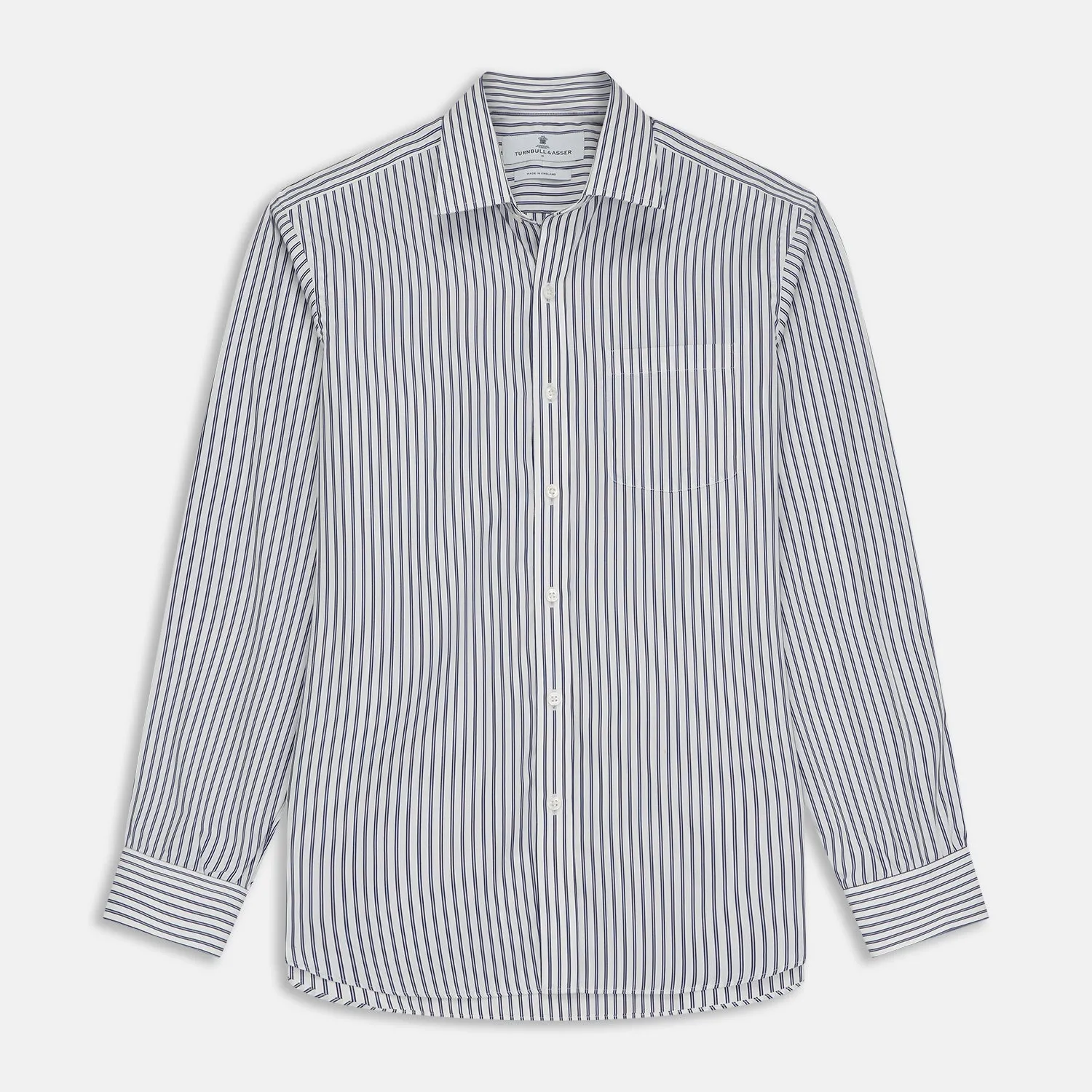 Navy Stripe Weekend Fit Shirt with Derby Collar and 1-Button Cuffs sold by Turnbull & Asser