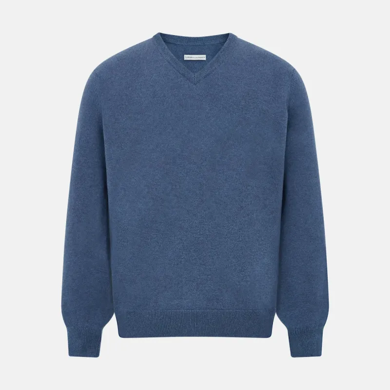Pacific Blue Cashmere V-Neck Jumper sold by Turnbull & Asser