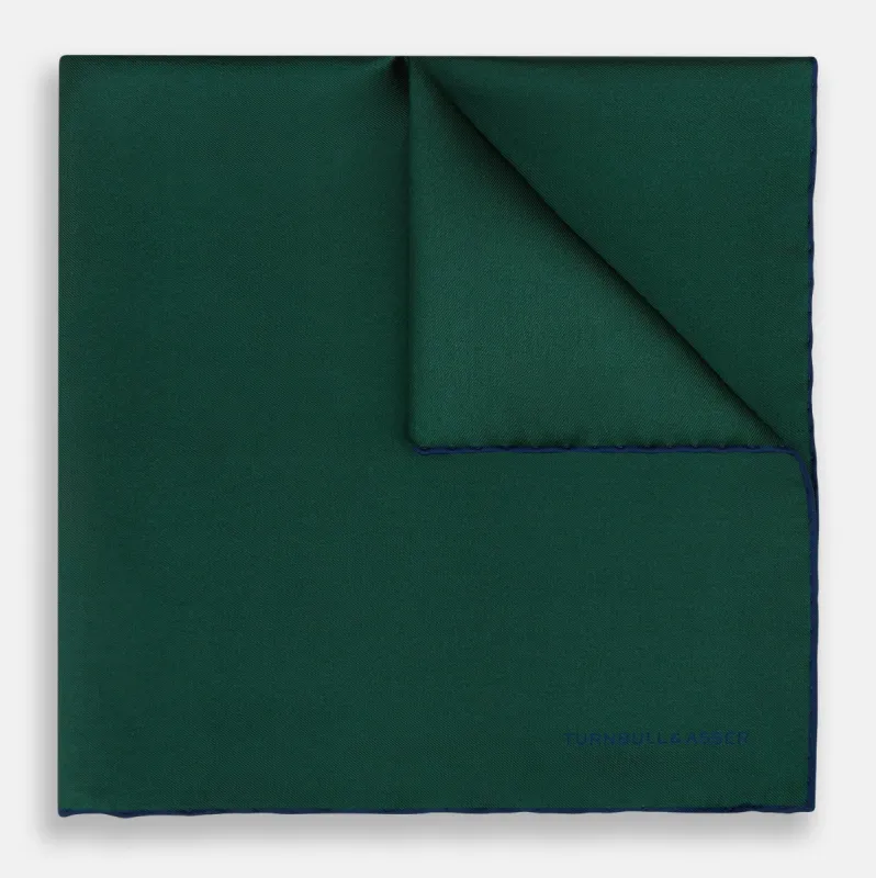 Petrol Green Piped Silk Pocket Square sold by Turnbull & Asser