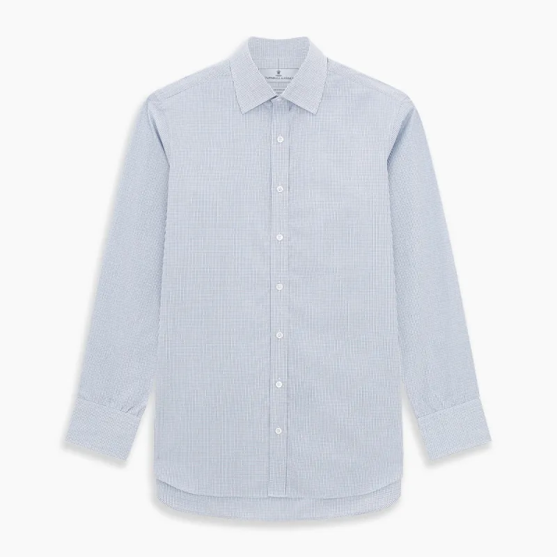 Blue Micro Graph Check Mayfair Shirt sold by Turnbull & Asser