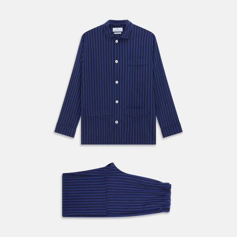 Blue and Navy Candy Stripe Silk Hyde Pyjamas Set sold by Turnbull & Asser