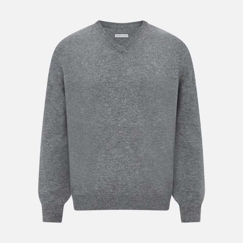Grey Melange Cashmere V-neck Jumper sold by Turnbull & Asser