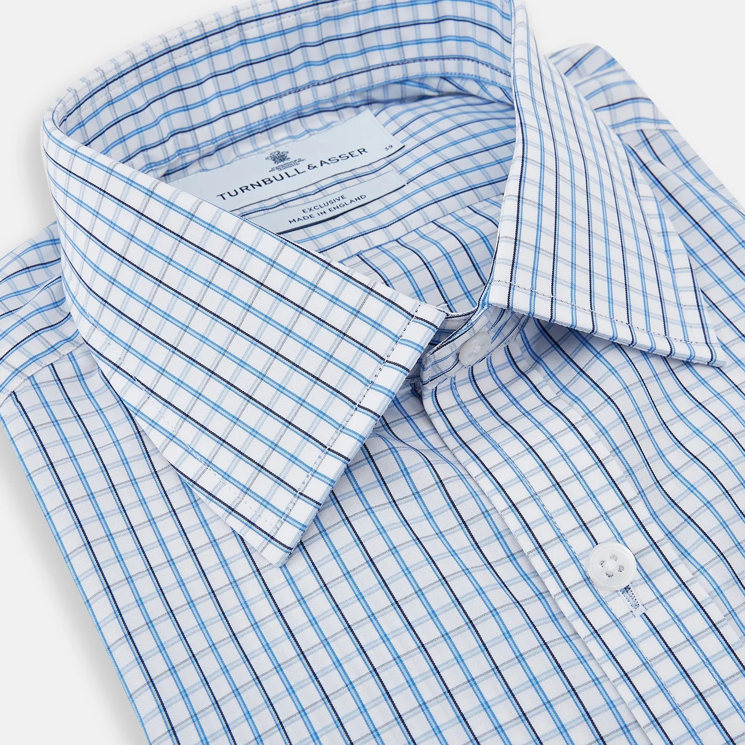 Blue and Navy Tattersall Check Mayfair Shirt sold by Turnbull & Asser product image thumbnail 2