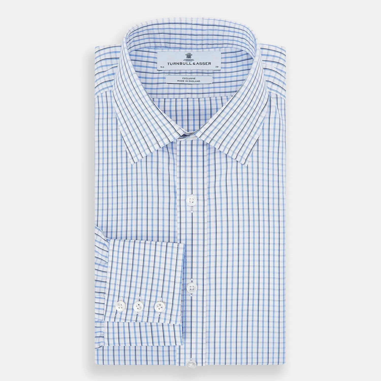 Blue and Navy Tattersall Check Mayfair Shirt sold by Turnbull & Asser product image thumbnail 5