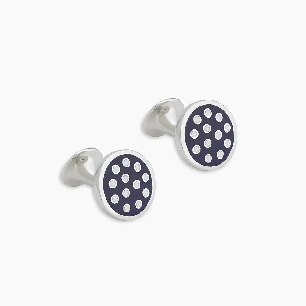 Spotted Navy and White Sterling Silver Enamelled Cufflinks sold by Turnbull & Asser product image thumbnail 5