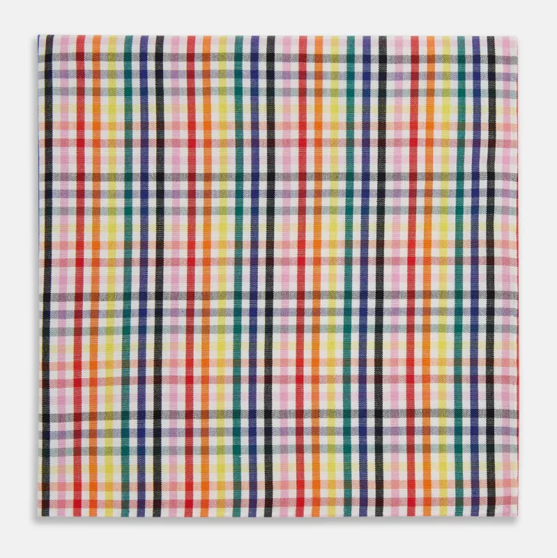 Hand Rolled Multi-coloured Grid Check Handkerchief sold by Turnbull & Asser