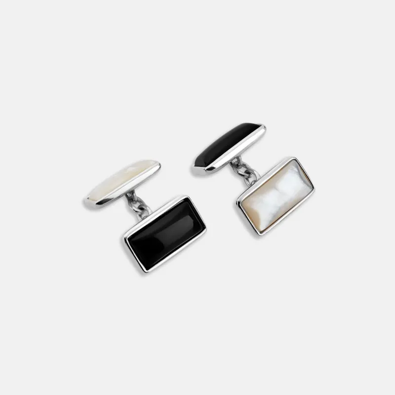Reversible Monochrome Sterling Silver Rectangular Cufflinks sold by Turnbull & Asser