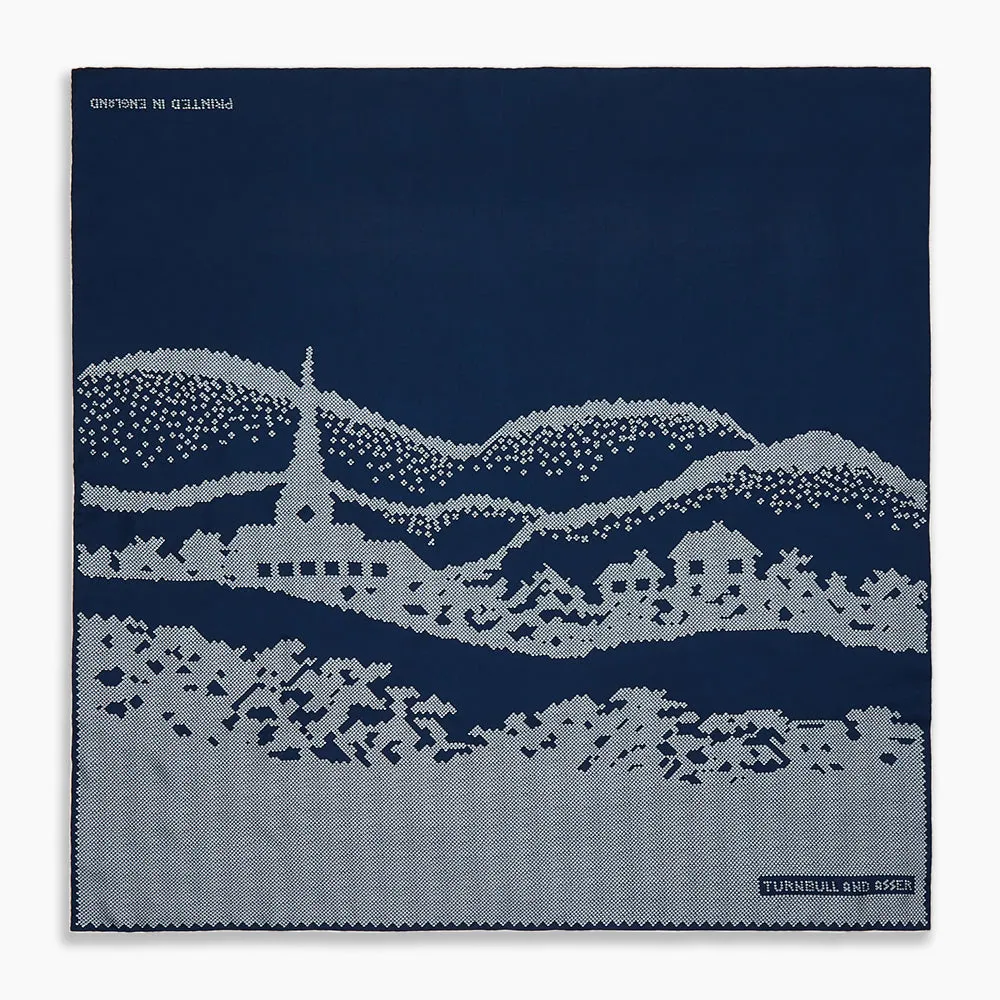 Blue Snowscape Motif Silk Extra Large Scarf sold by Turnbull & Asser product image thumbnail 3