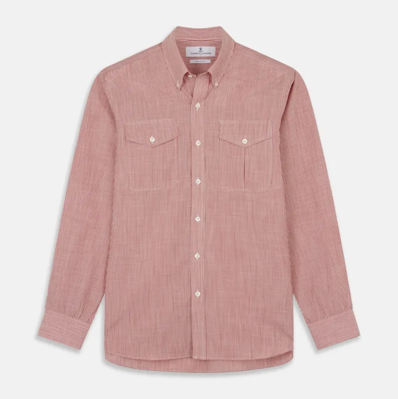 Dark Red Chambray Stripe Weekend Fit Shirt With Dorset Collar sold by Turnbull & Asser