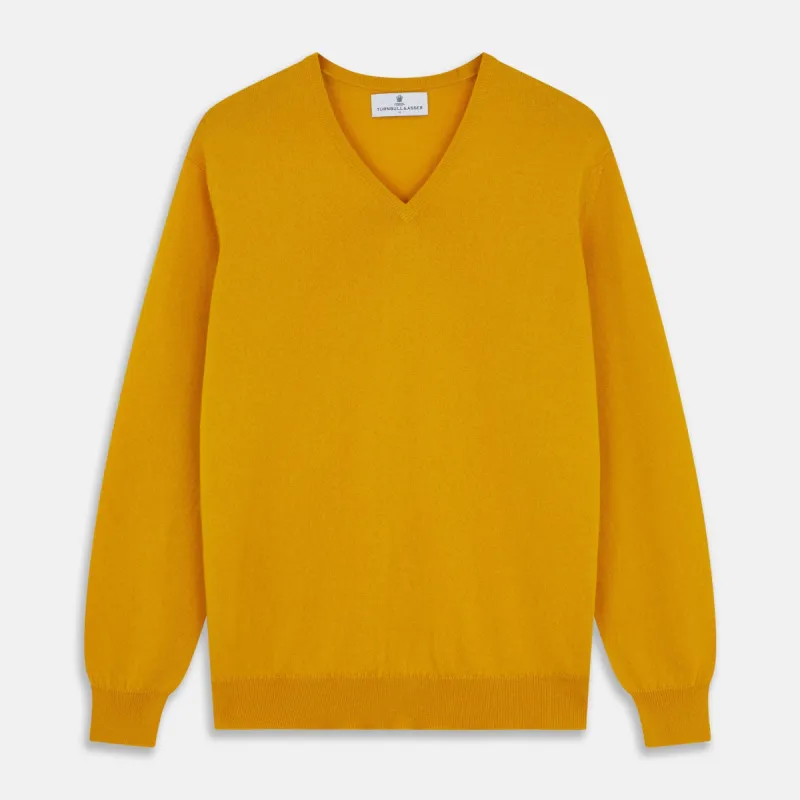 Gold Paden Cashmere V-Neck Jumper sold by Turnbull & Asser