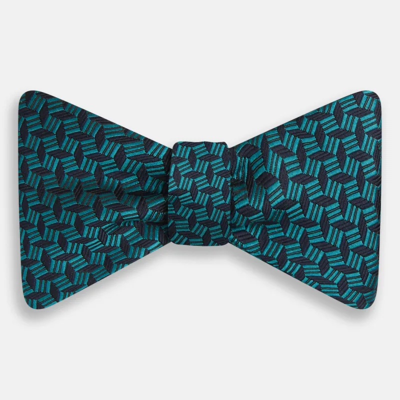 Turquoise Geometric Silk Bow Tie sold by Turnbull & Asser