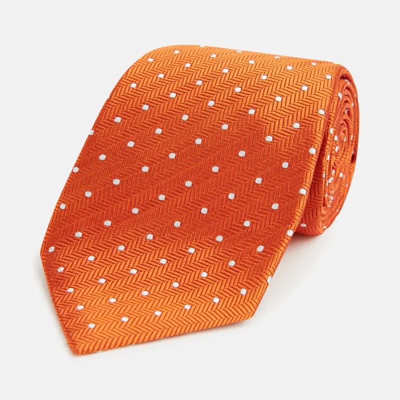 Orange and White Micro Dot Silk Tie sold by Turnbull & Asser