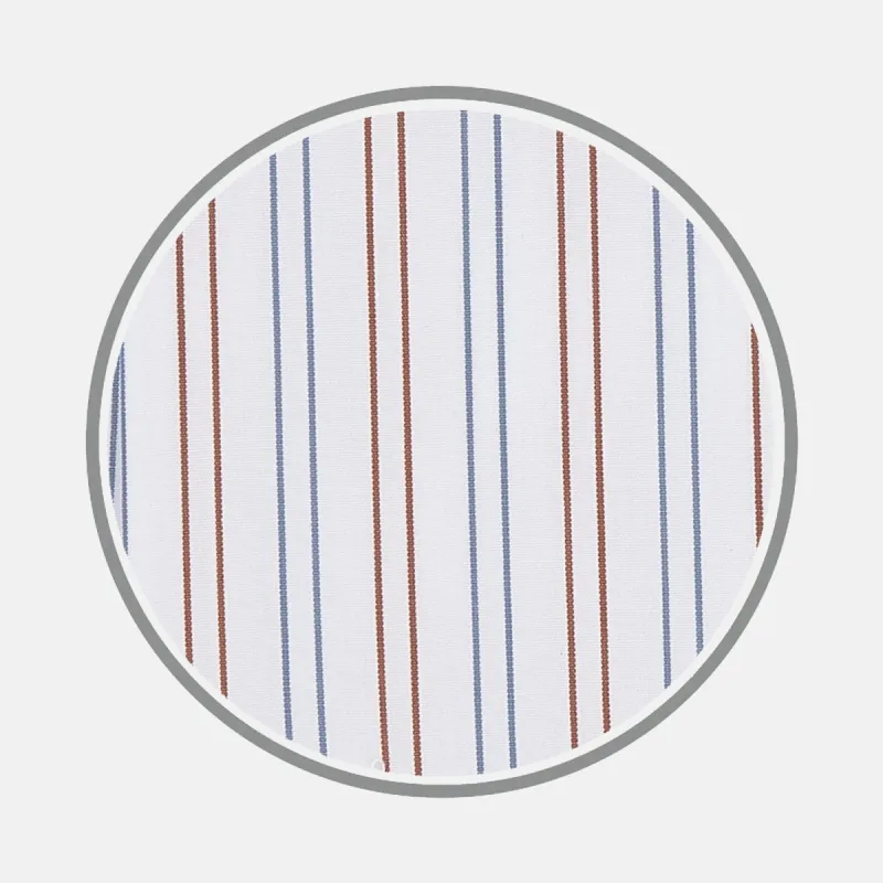 White, Brown and Blue Double Stripe Cotton Fabric sold by Turnbull & Asser