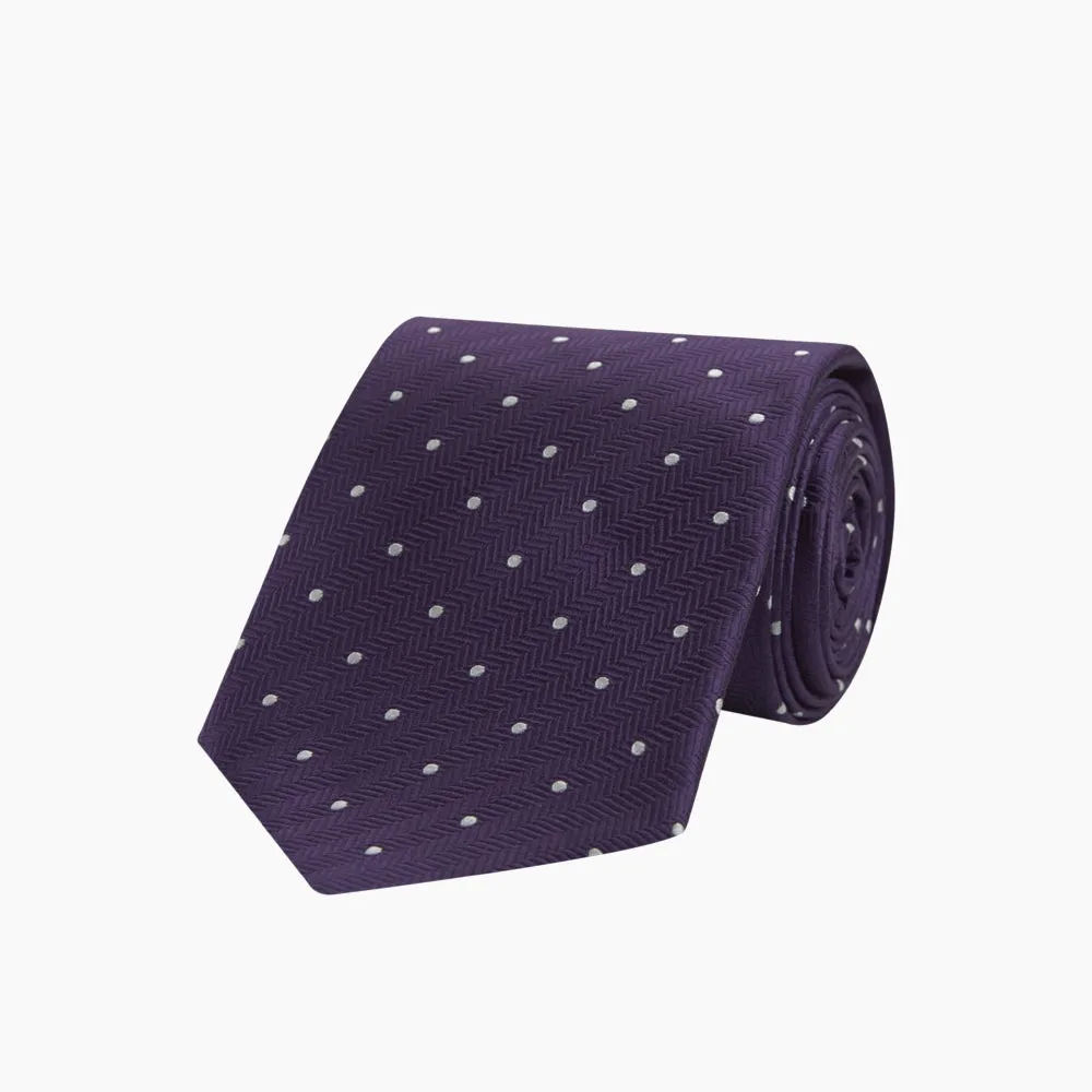 Plum and White Small Spot Herringbone Silk Tie sold by Turnbull & Asser product image thumbnail 5