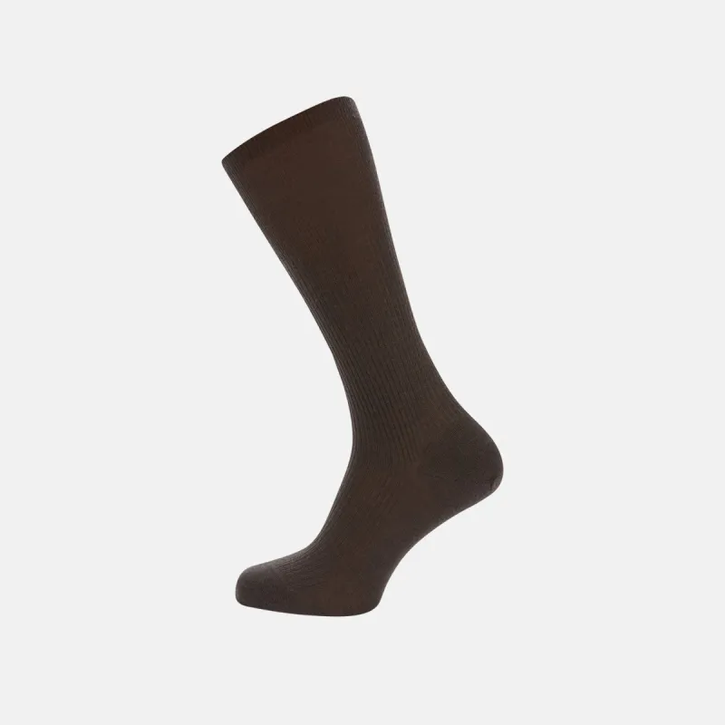 Chocolate Brown Mid-Length Merino Wool Socks sold by Turnbull & Asser