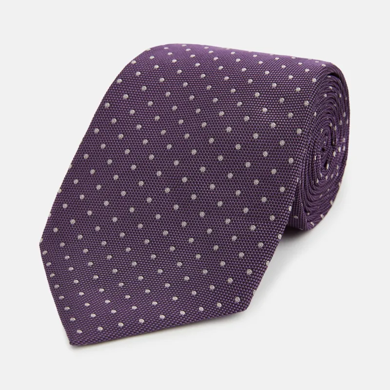 Lilac and Purple Micro Dot Silk Tie sold by Turnbull & Asser