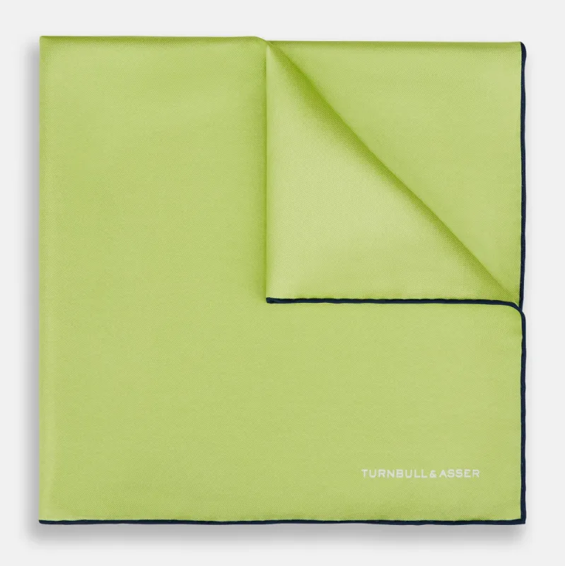 Pistachio Green and Navy Piped Silk Pocket Square sold by Turnbull & Asser