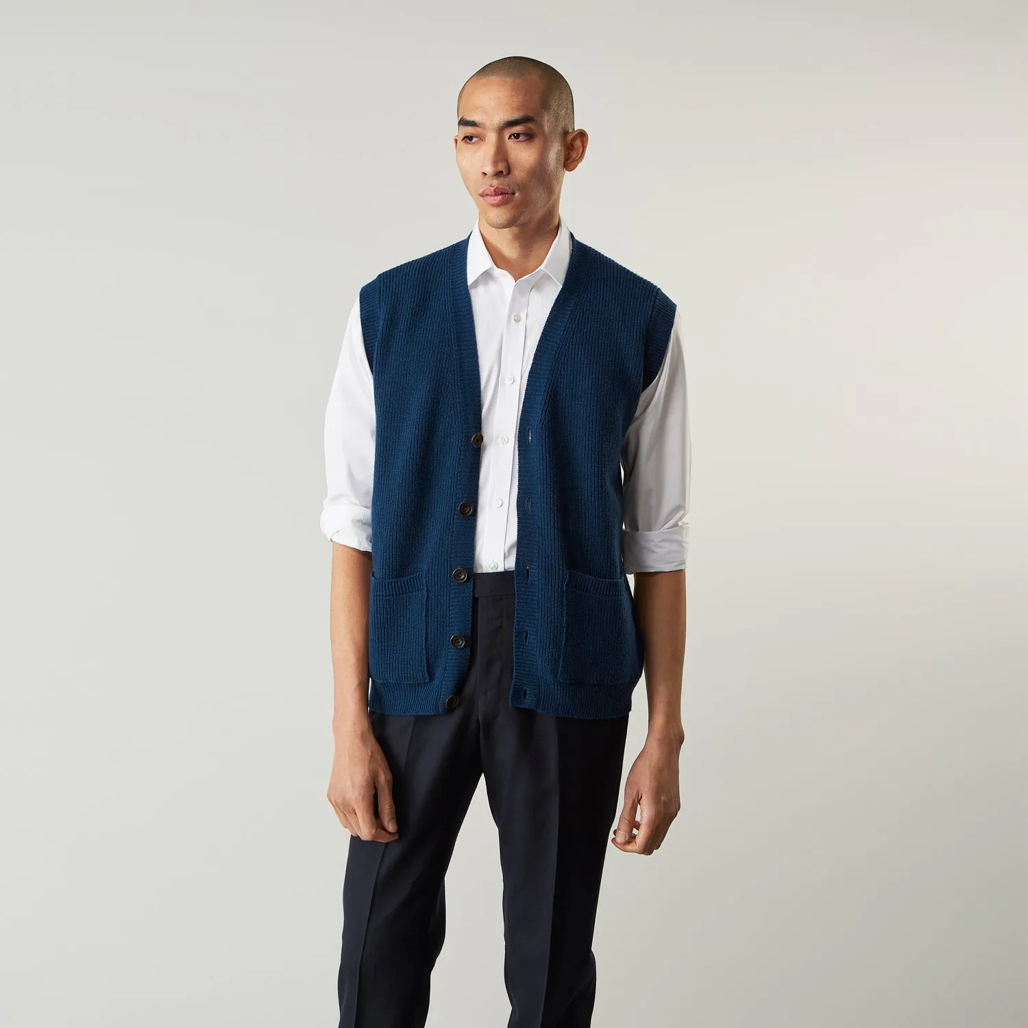 Navy Sleeveless Cashmere Cardigan sold by Turnbull & Asser product image thumbnail 3