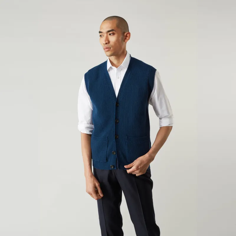 Navy Sleeveless Cashmere Cardigan sold by Turnbull & Asser