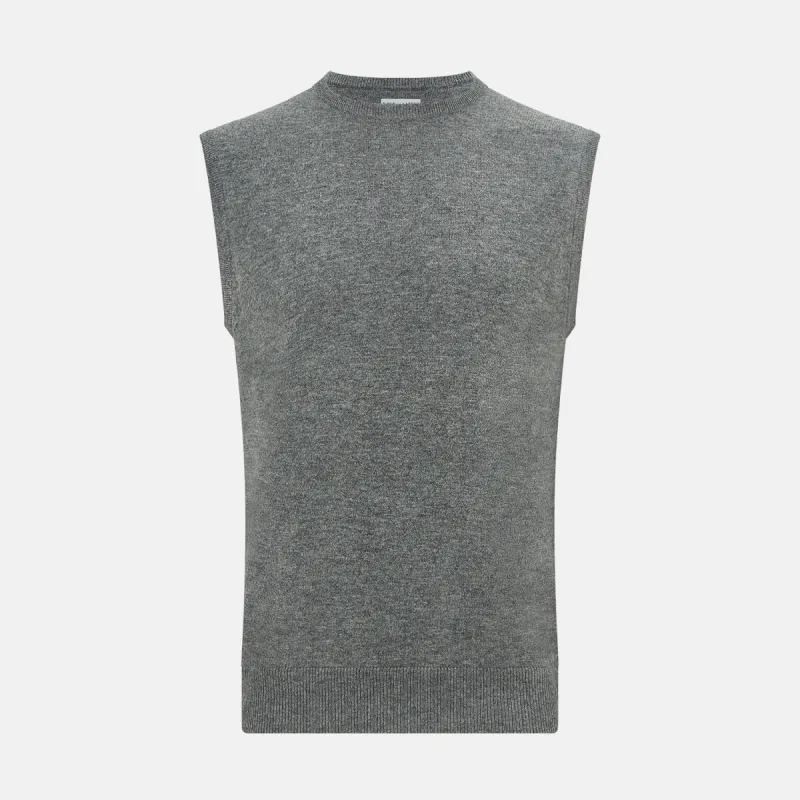 Ash Grey  Cashmere Round Neck Vest sold by Turnbull & Asser