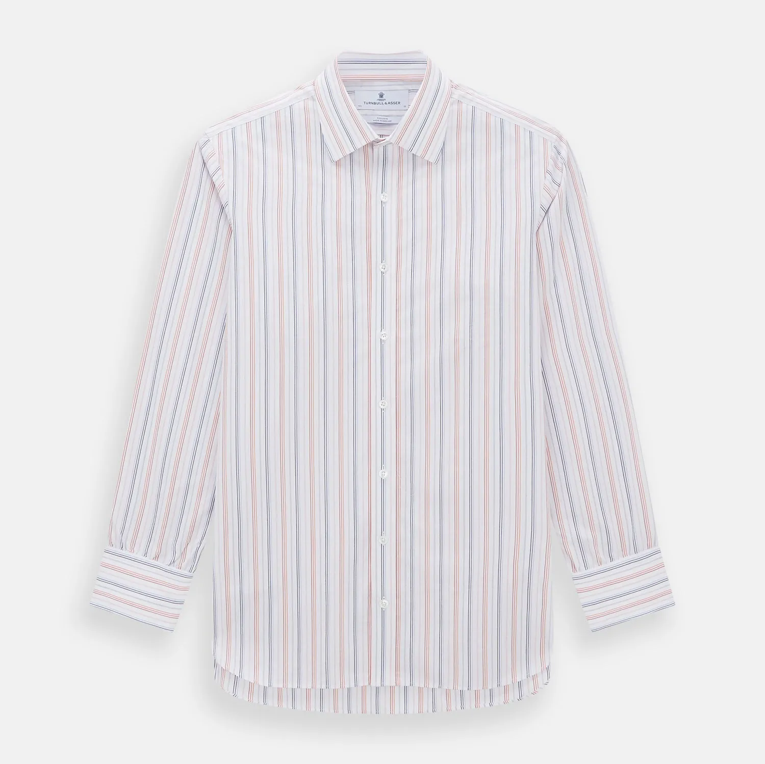 Orange and Blue Multi Stripe Mayfair Shirt sold by Turnbull & Asser